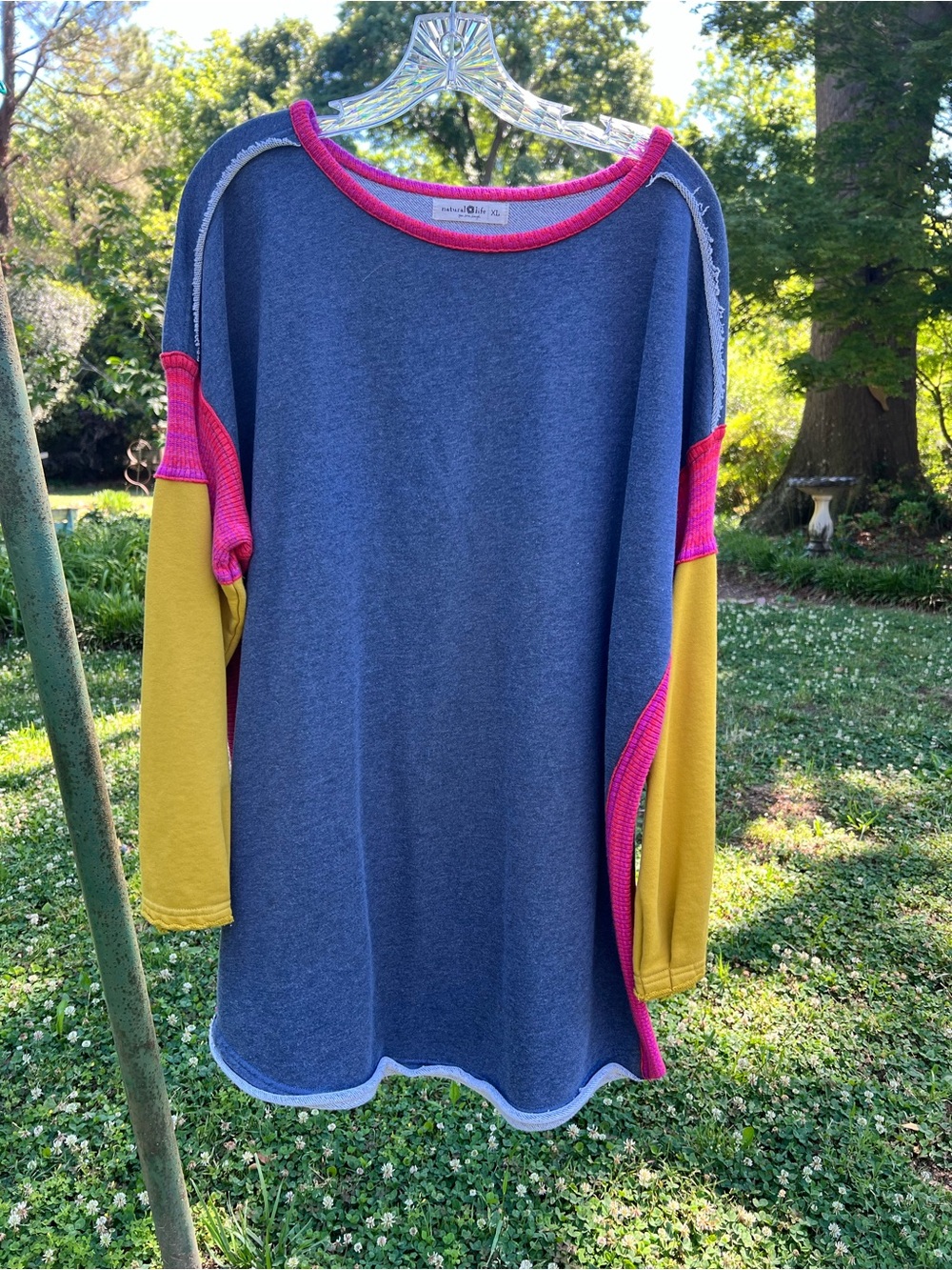 NATURAL LIFE Colorblock Long Sleeve Top in Blue, Pink & Yellow
